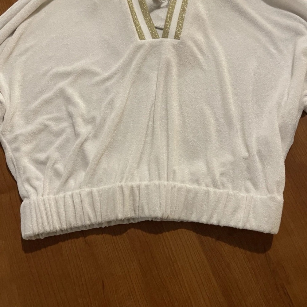 Emily McCarthy Women’s White Gold Terry Cloth Poppy Crop Top XS Preppy Coastal - Picture 7 of 10